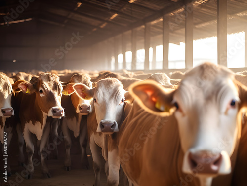 Generative Ai: a herd of asian brown cows in the barn, prepare for Hari raya korban or pilgrimage eid