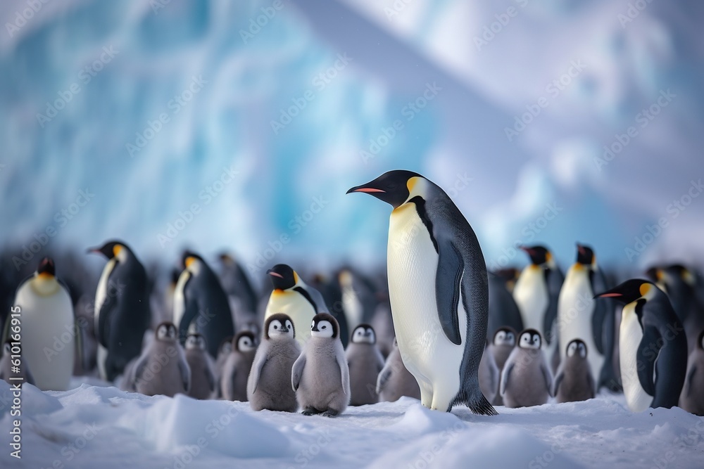 Fototapeta premium The penguins are standing. Generative AI.
