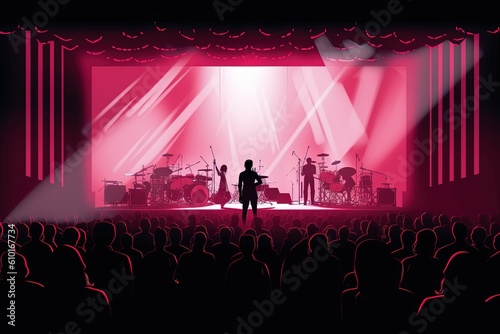 Illustration of a concert stage and human silhouettes. Generative AI.