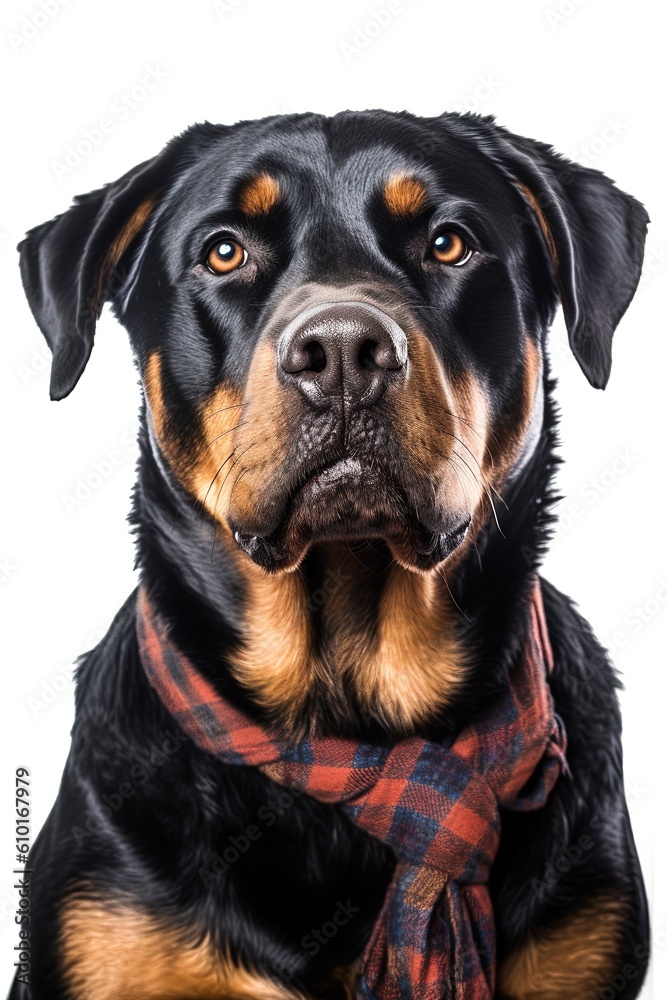 A rottweiler dressed in a flannel. Generative AI. A rottweiler dressed in a flannel. Generative AI.