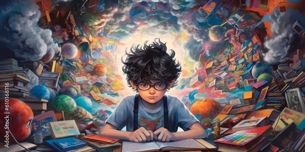 Fototapeta premium symptoms of attention-deficit/hyperactivity disorder (ADHD), including difficulty concentrating, impulsivity, and hyperactivity.Generative AI