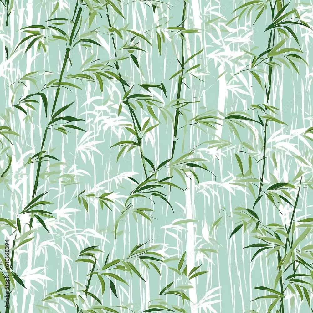 Obraz premium A light green and white bamboo pattern based in vintage prints. Generative AI.