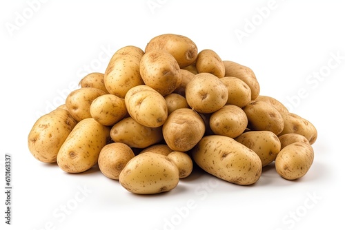 A pile of potatoes on a white background. Generative AI.