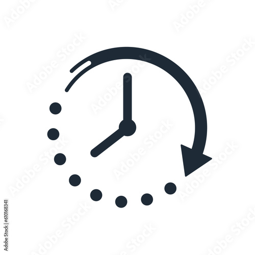 Clock hands and circular motion arrow. Time Period. Vector linear icon isolated on white background.