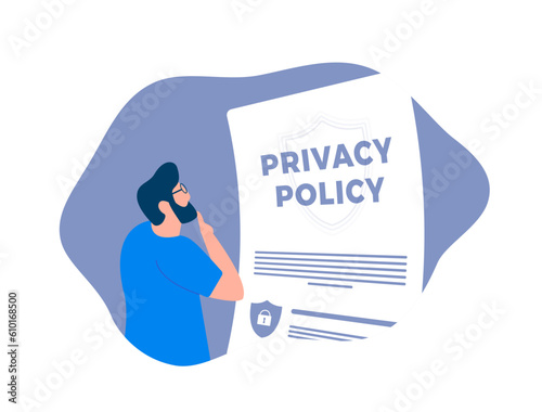 Privacy Policy concept. Safeguard confidential information with comprehensive privacy policy contract. Ensure cyber security and protect business data access. Stay compliant with privacy regulations