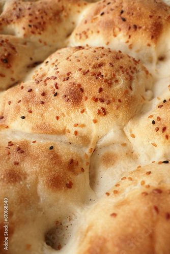 details hot of Ramadan Pide  Turkish popular bread 