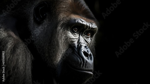 gorilla close up isolated black background generative ai