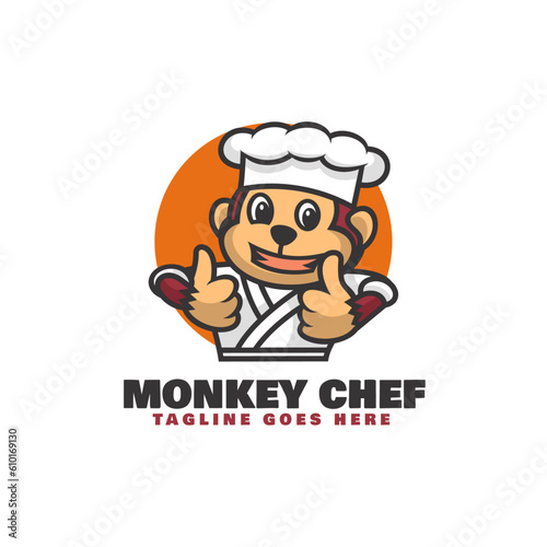 Vector Logo Illustration Monkey Chef Mascot Cartoon Style.