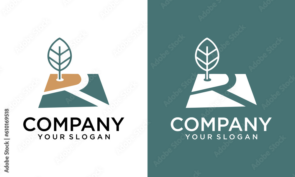 Logo Park letter R Vector Tree Simple Green Creek Nature Hill and ...