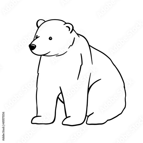 White polar bear line sketch. Outline vector illustration of forest animal.