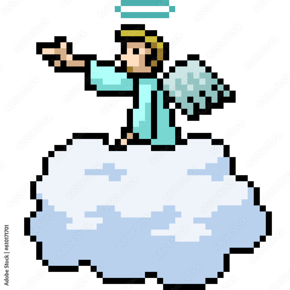 pixel art angel ride cloud
