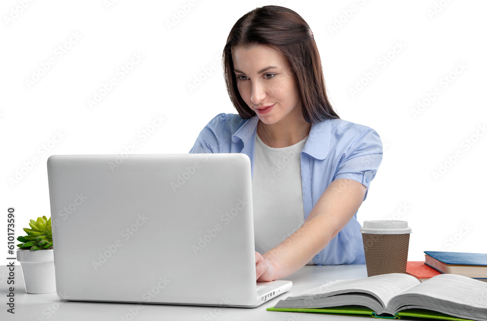 Young female student working in an office Young female student working in an office