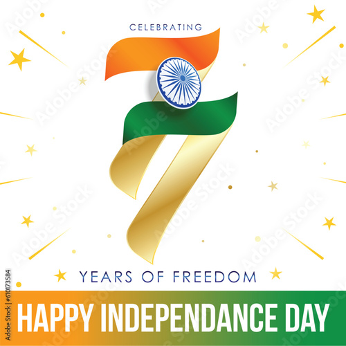 Celebrating 77 years of Independence India, Happy Independence Day on 15th of august, 2023. Web Banner, SM post, digital ad, logo, mnemonic, template design, unit, concept, poster, creative vector