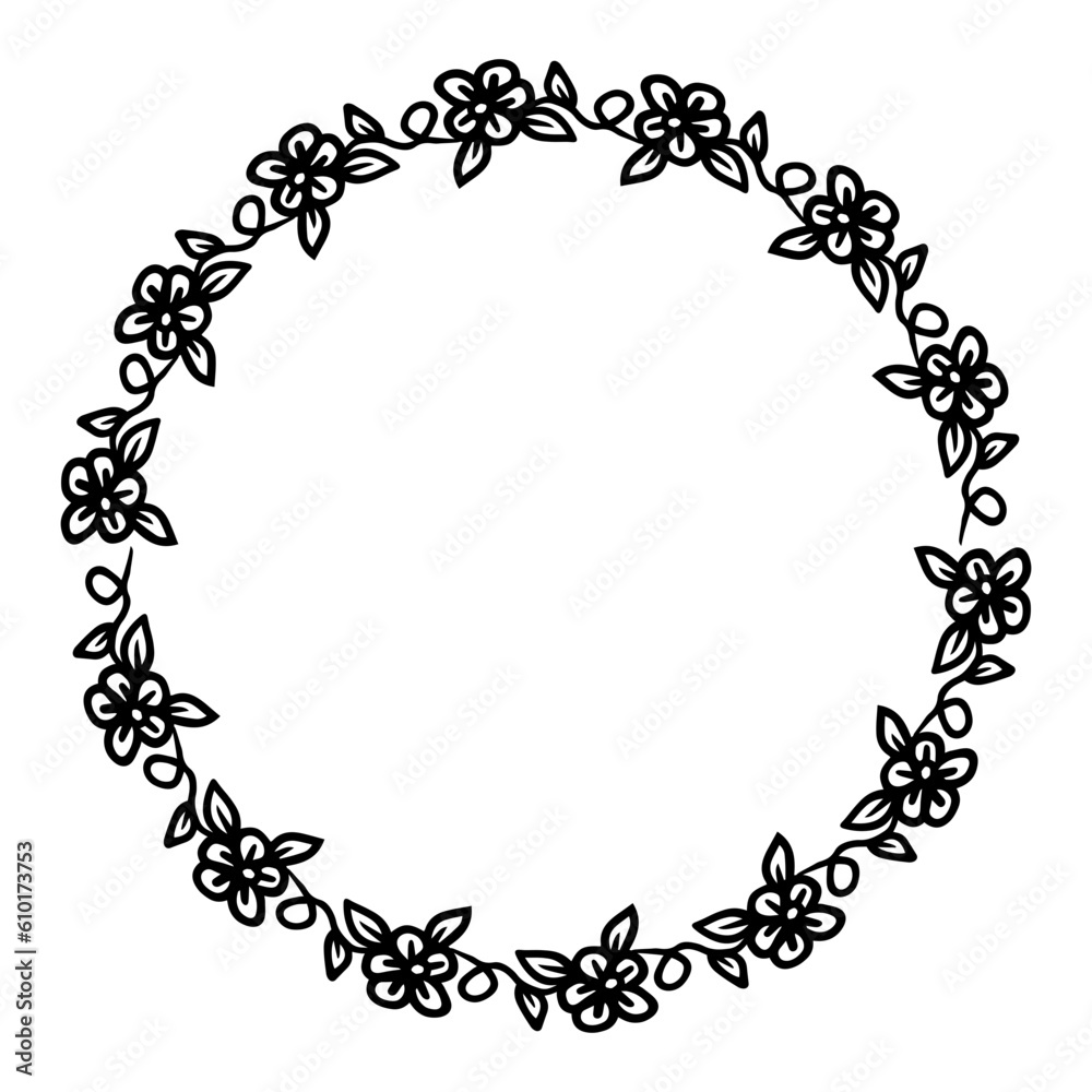 hand drawn flower circle frame