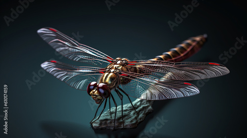 Dragonfly closeup with dark background generative ai