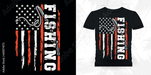 American Flag Funny Fishing Fisherman Retro Vintage Fish T-shirt Design 