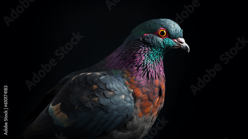 pigeon closeup with dark background generative ai