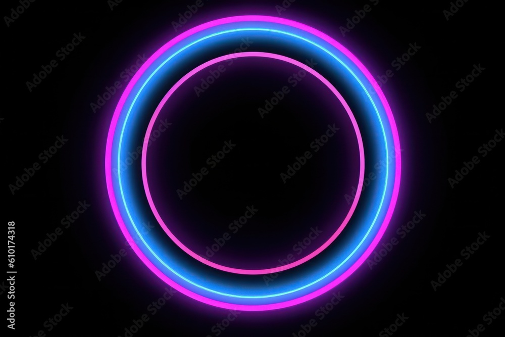 Neon blue and pink illuminated neon circle round. Generative AI