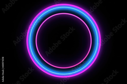 Neon blue and pink illuminated neon circle round. Generative AI