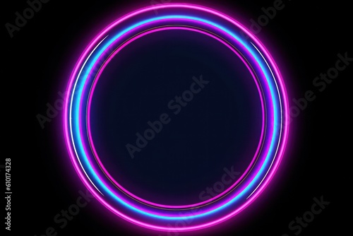 Neon blue and pink illuminated neon circle round. Generative AI