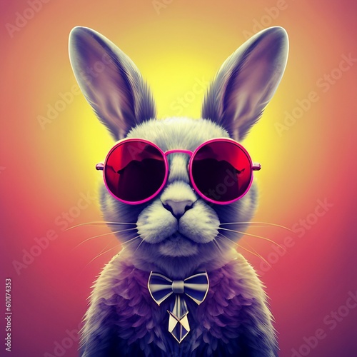 Abstract clip-art of White Rabbit wearing trendy sunglasses. Ai generated