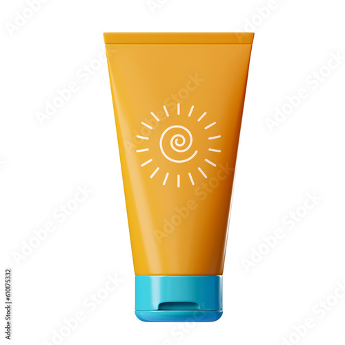 Icon of sunscreen cream, after sun lotion in bottle symbol. Moisturizing and protection for the skin from solar ultraviolet light. 3D rendered illustration isolated on transparent background photo