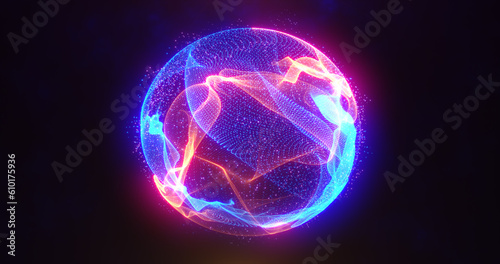 Abstract energy sphere with glowing bright particles energy scientific futuristic hi-tech background