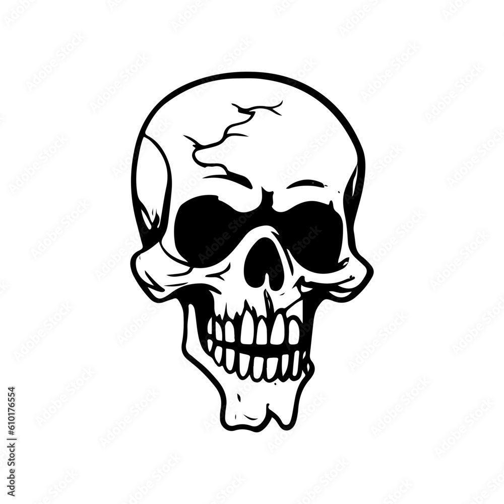 human skull horror scary creepy hand drawn line art vector illustration
