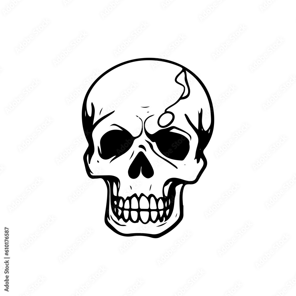 human skull horror scary creepy hand drawn line art vector illustration
