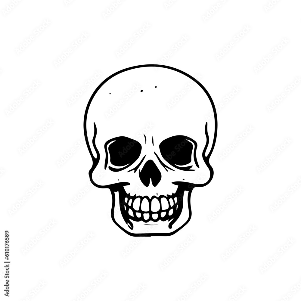 human skull horror scary creepy hand drawn line art vector illustration
