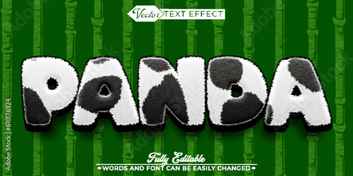 Black And White Cute Furry Panda Vector Editable Text Effect Template
