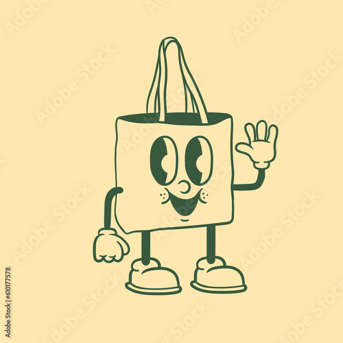 Vintage character design of tote bag