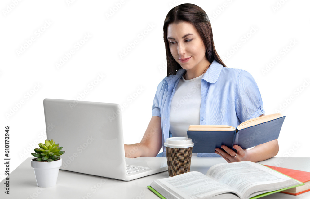 Young female student working in an office Young female student working in an office