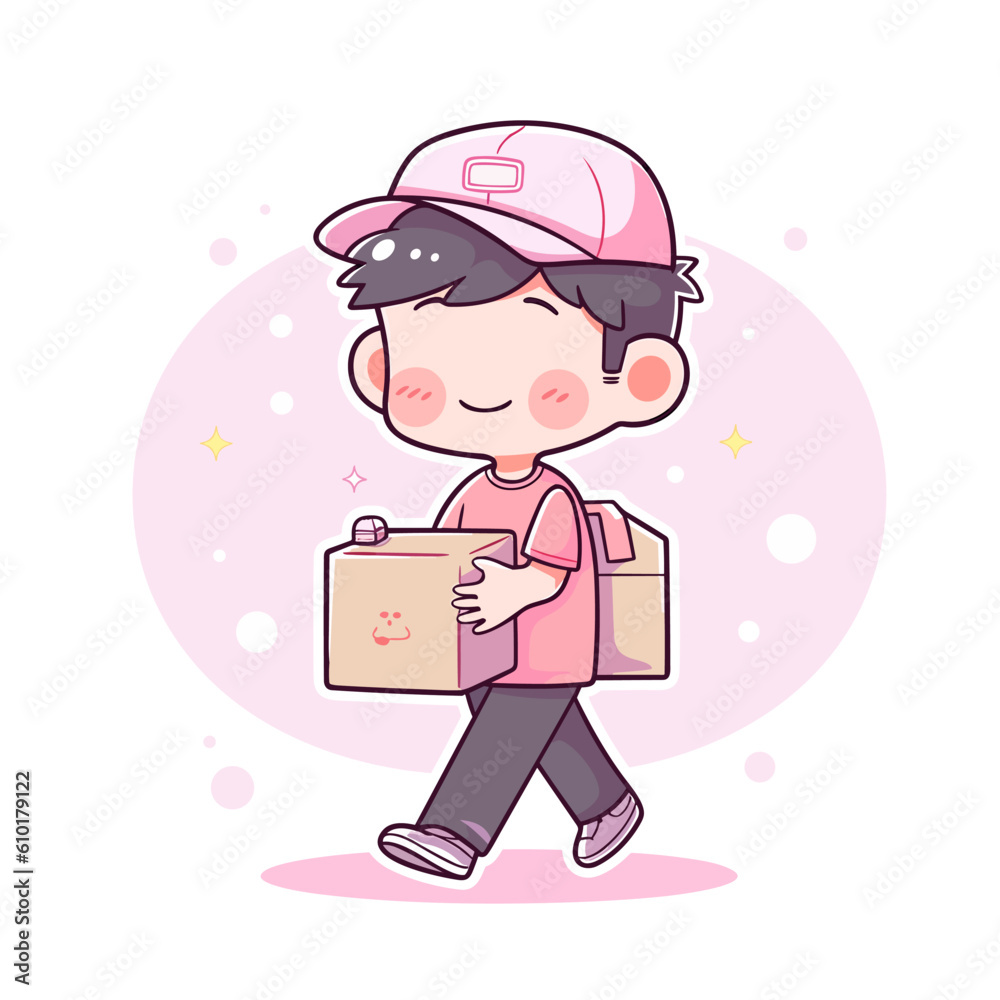 a happy vector representation of a man holding a parcel as a courier