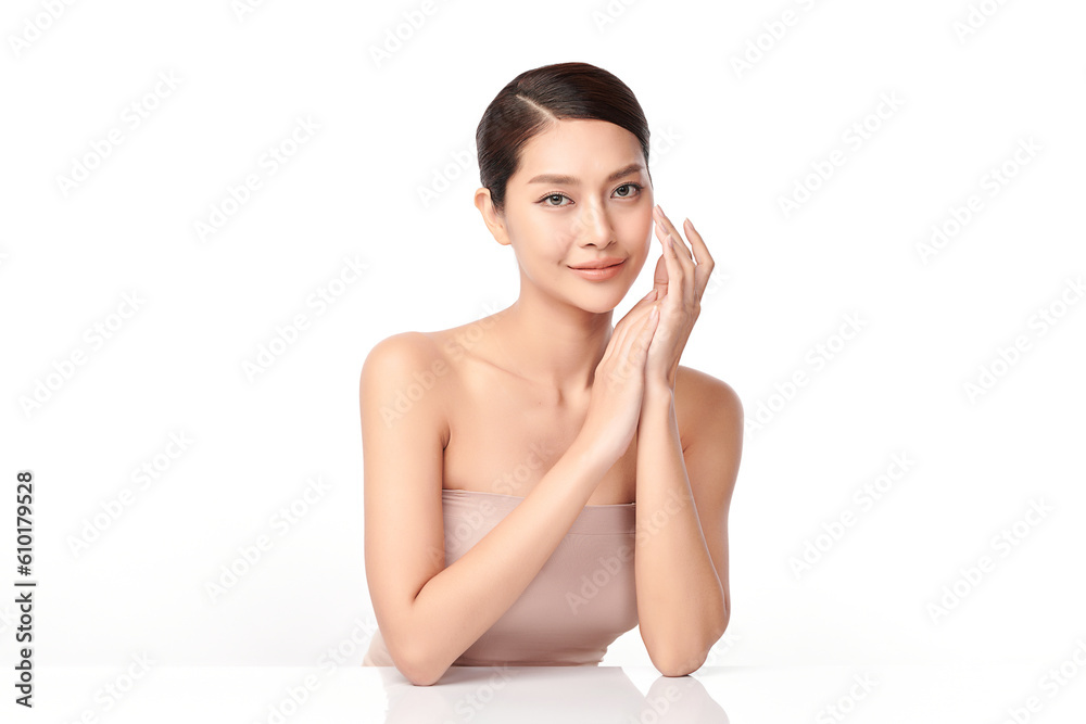 Beautiful young asian woman with clean fresh skin on white background, Face care, Facial treatment, Cosmetology, beauty and spa, Asian women portrait. Beautiful young asian woman with clean fresh skin on white background, Face care, Facial treatment, Cosmetology, beauty and spa, Asian women portrait.