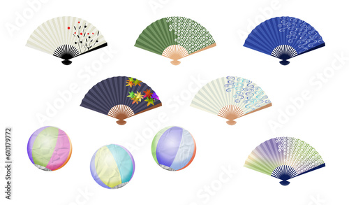 Japanese traditional small goods  Folding fan   Paper balloon 