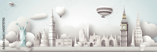 London city panorama, urban landscape with modern buildings. Business travel and travelling of landmarks. Illustration, web background. Skyscraper silhouette. United Kingdom - Generative AI