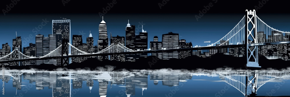 Obraz premium San Francisco city panorama, urban landscape. Business travel and travelling of landmarks. Illustration, web background. Buildings silhouette. United States - Generative AI