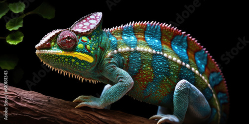 Chameleon on black background. Generative AI