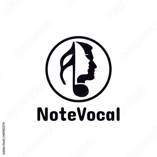 Vocal Karaoke / Recording with Music Notes Singing Woman and Men Face Silhouette logo design