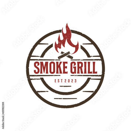 Vintage Retro Rustic BBQ Grill, Barbecue, Label Restaurant Stamp Logo design vector