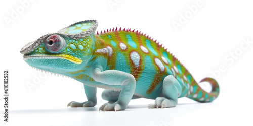 Chameleon on white background. Chamaeleo calyptratus. Generative AI