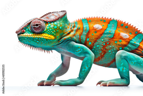 Chameleon on white background. Chamaeleo calyptratus. Generative AI