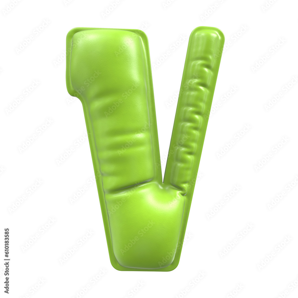 V Font Green Balloon 3D Render V Font Green Balloon 3D Render