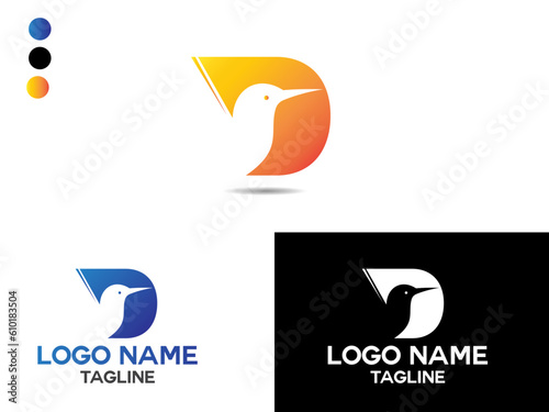 D letter bird logo design. Bird logo. Flying bird. Letter D logo. D. Animale. Creative. Business. Unique. Premium