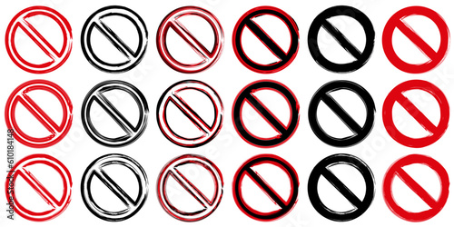 Set collections circle Prohibition sign symbol grunge style. Not allowed banned icon Vector illustration