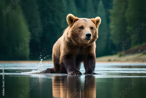brown bear in water by AI generating