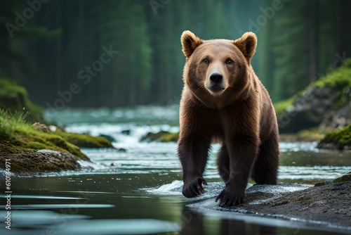 brown bear in water by AI generating