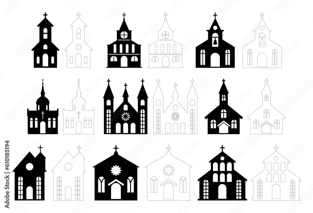 Church silhouette religion buildings stencil templates