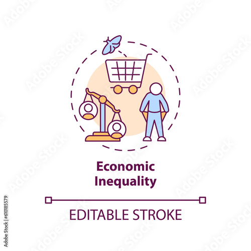 Economic inequality concept icon. Basic need. Income disparity. Social difference. Financial crisis. Wealth gap abstract idea thin line illustration. Isolated outline drawing. Editable stroke